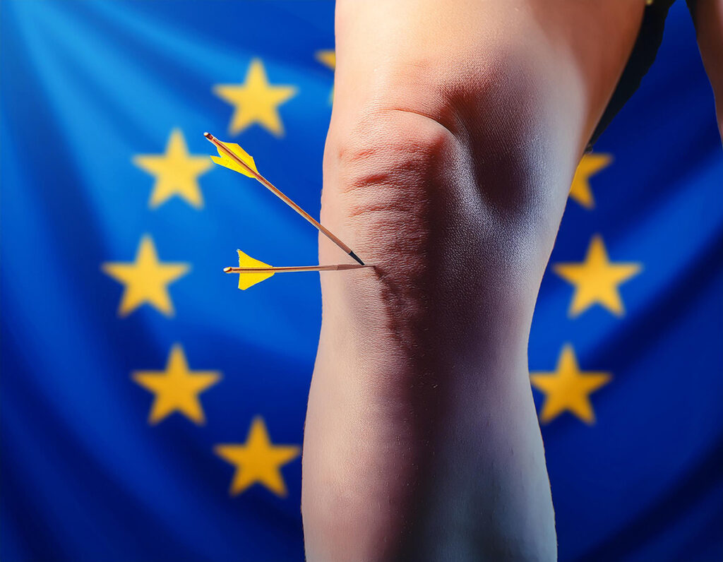 EU_Flage mit Pfeil im Knie